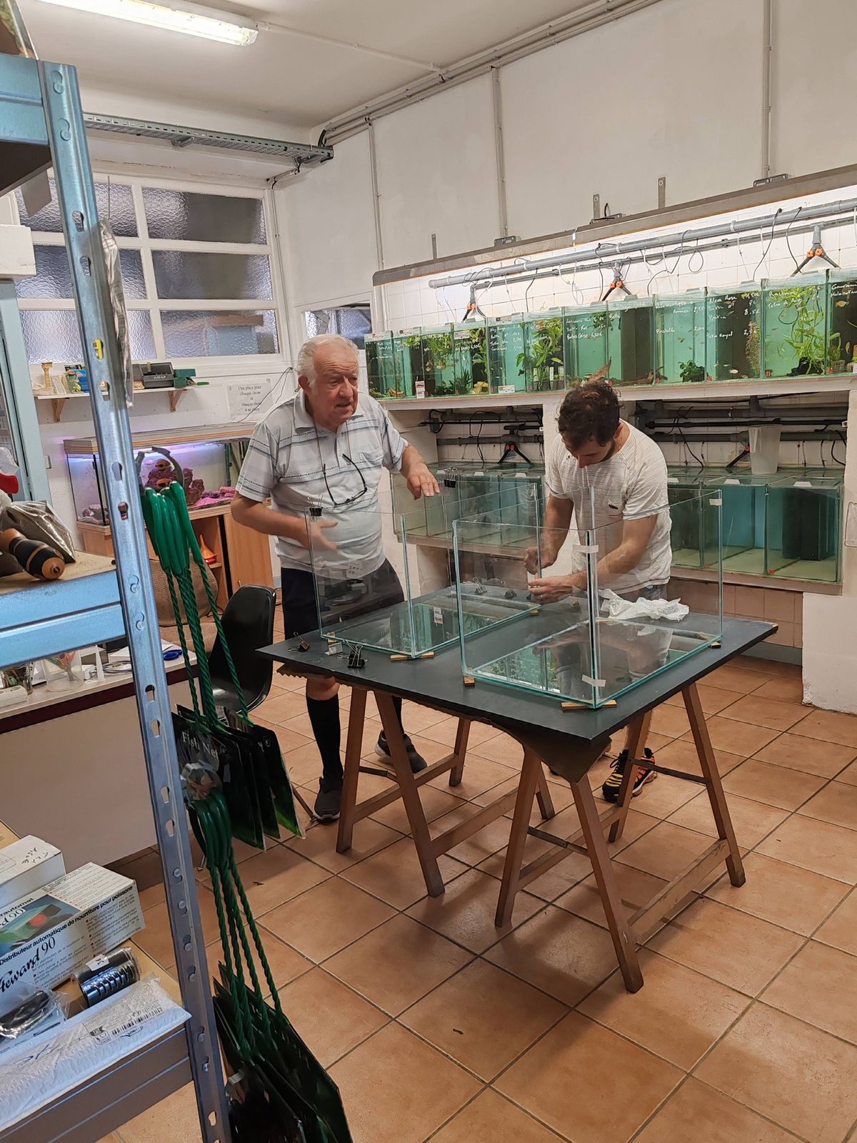 Atelier aquarium au CASE : découpe et collage du verre avec Bernard